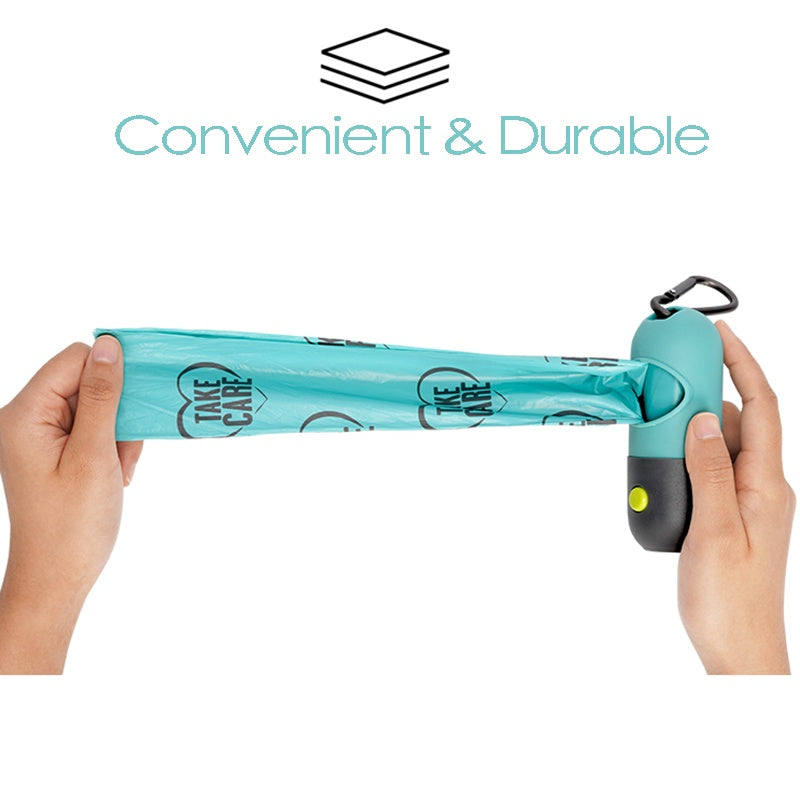 Convenient LED dog waste bag holder — with hook and refill bags. Perfect for late-night walks! - Globentra