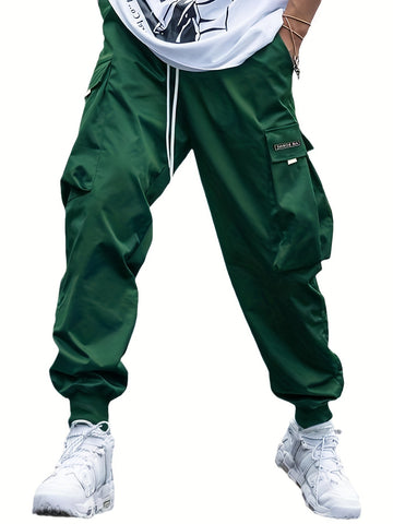 Men’s Multi-Pocket Cargo Pants – Hip-Hop Streetwear Drawstring Trousers