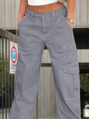 2025 Women’s High-Waisted Work Pants – Loose Wide-Leg Streetwear with 6 Pockets