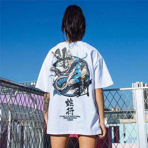 Men’s Chinese Letter Streetwear – Hoodie & Loose Fit Printed Short Sleeve T-shirt