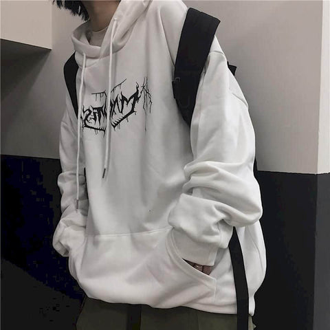 Men’s Gothic Lightning Print Hoodie – Streetwear Oversized Fleece Sweatshirt