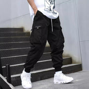 Men’s Multi-Pocket Cargo Pants – Hip-Hop Streetwear Drawstring Trousers