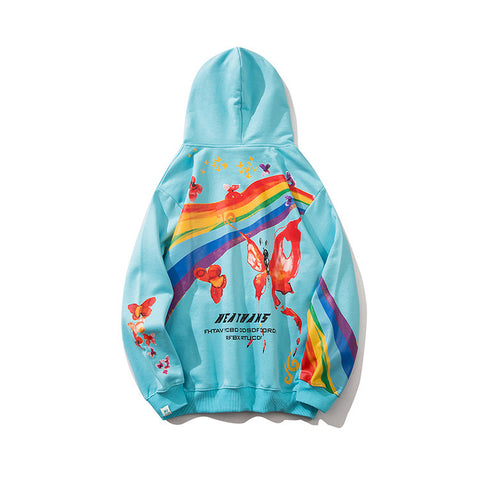 Men’s Rainbow Butterfly Hoodie – Hip Hop Streetwear Colorful Pullover Sweatshirt