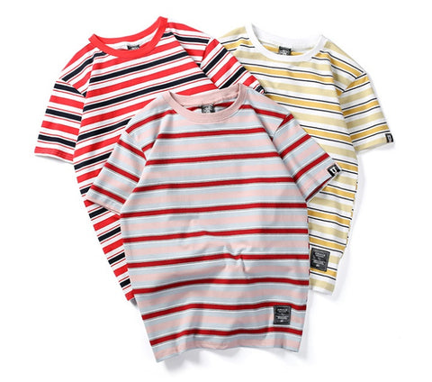 Men’s Harajuku Striped T-Shirt – Casual Short Sleeve Hip Hop Streetwear Top