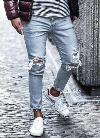 Men’s Ripped Skinny Jeans – Distressed Streetwear Denim Pants