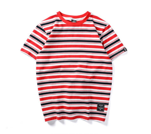 Men’s Harajuku Striped T-Shirt – Casual Short Sleeve Hip Hop Streetwear Top