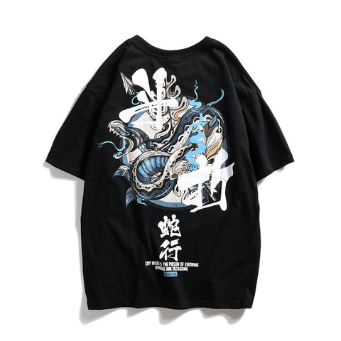 Men’s Chinese Letter Streetwear – Hoodie & Loose Fit Printed Short Sleeve T-shirt