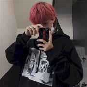 Men’s Gothic Lightning Print Hoodie – Streetwear Oversized Fleece Sweatshirt