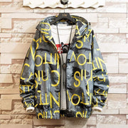 Men’s Casual Hooded Streetwear Coat – Printed Lightweight Jacket