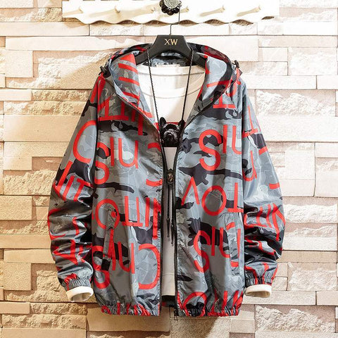 Men’s Casual Hooded Streetwear Coat – Printed Lightweight Jacket