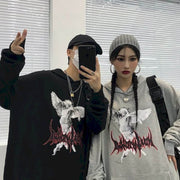Men’s Gothic Lightning Print Hoodie – Streetwear Oversized Fleece Sweatshirt