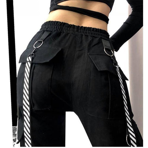 Women’s Black Cargo Pants – Streetwear Jogger Trousers with Pockets