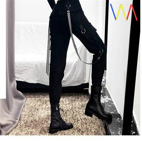 Women’s Black Cargo Pants – Streetwear Jogger Trousers with Pockets