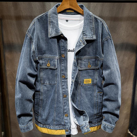 Men’s Embroidered Denim Jacket – Streetwear Tooling Coat for Students