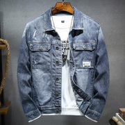 Men’s Embroidered Denim Jacket – Streetwear Tooling Coat for Students