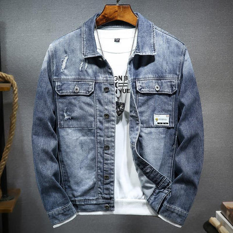 Men’s Embroidered Denim Jacket – Streetwear Tooling Coat for Students