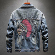 Men’s Embroidered Denim Jacket – Streetwear Tooling Coat for Students