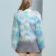 Women’s Gradient Faux Fur Coat – Warm Winter Streetwear Cardigan Jacket