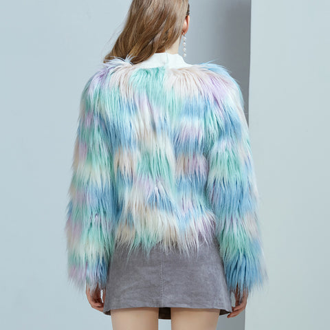 Women’s Gradient Faux Fur Coat – Warm Winter Streetwear Cardigan Jacket