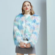 Women’s Gradient Faux Fur Coat – Warm Winter Streetwear Cardigan Jacket