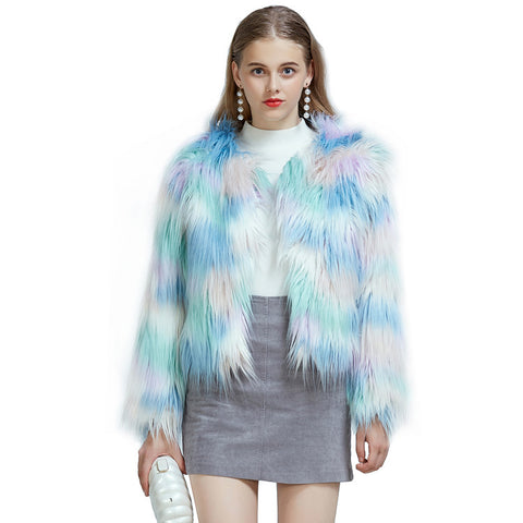 Women’s Gradient Faux Fur Coat – Warm Winter Streetwear Cardigan Jacket