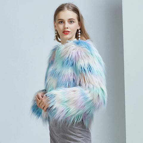 Women’s Gradient Faux Fur Coat – Warm Winter Streetwear Cardigan Jacket
