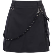 Women’s Black Pleated Cargo Skirt – High Waist Gothic Punk Streetwear with Straps & Pockets