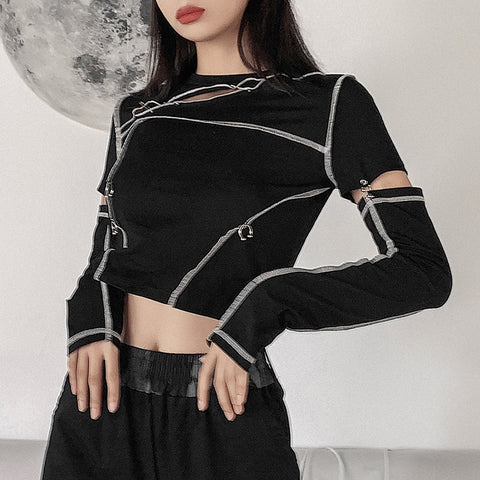 Women’s Striped Cropped Hoodie – Korean K-pop Streetwear Pullover Sweatshirt