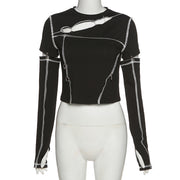 Women’s Striped Cropped Hoodie – Korean K-pop Streetwear Pullover Sweatshirt