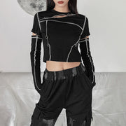 Women’s Striped Cropped Hoodie – Korean K-pop Streetwear Pullover Sweatshirt