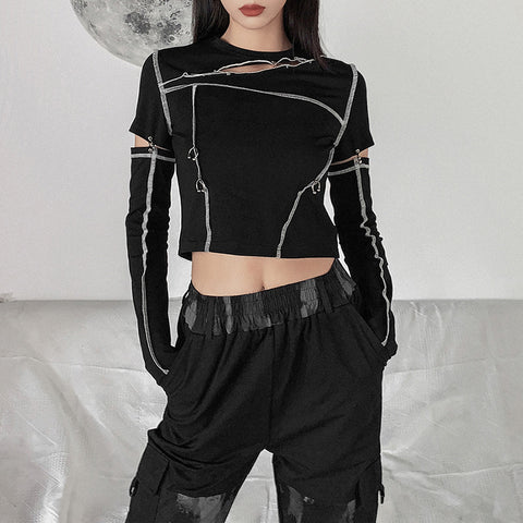 Women’s Striped Cropped Hoodie – Korean K-pop Streetwear Pullover Sweatshirt