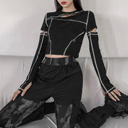 Women’s Striped Cropped Hoodie – Korean K-pop Streetwear Pullover Sweatshirt