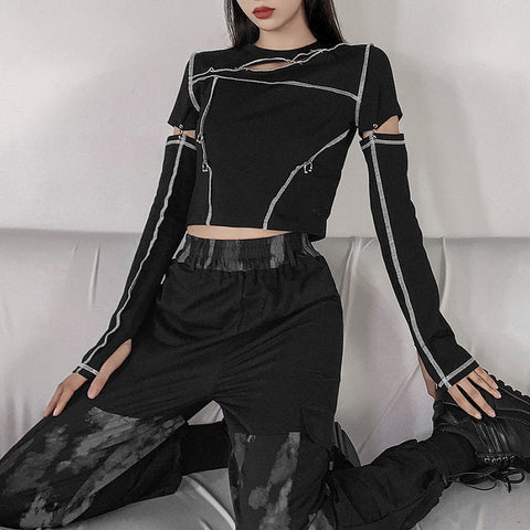 Women’s Striped Cropped Hoodie – Korean K-pop Streetwear Pullover Sweatshirt