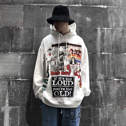 White Hip Hop Hoodie – Korean Streetwear Gothic Sweatshirt for Men