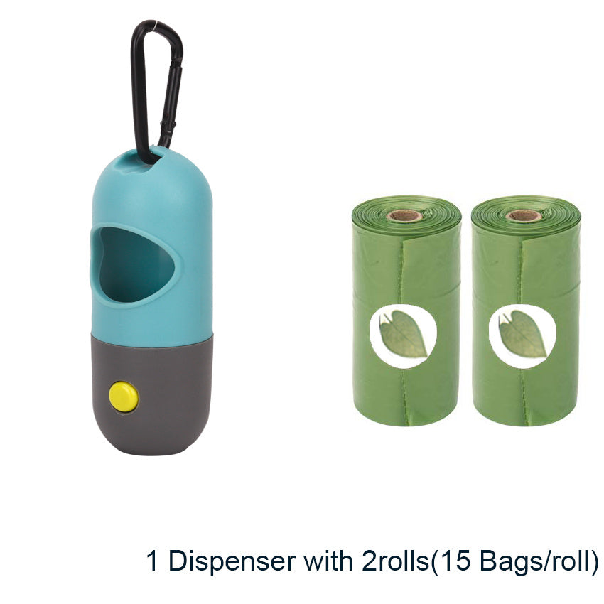 Convenient LED dog waste bag holder — with hook and refill bags. Perfect for late-night walks! - Globentra