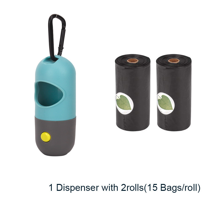 Convenient LED dog waste bag holder — with hook and refill bags. Perfect for late-night walks! - Globentra