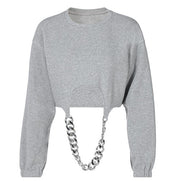 Women’s Long Sleeve Chain Sweatshirt – Sexy Winter Streetwear Pullover