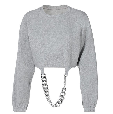 Women’s Long Sleeve Chain Sweatshirt – Sexy Winter Streetwear Pullover
