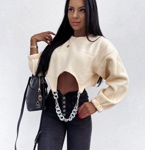 Women’s Long Sleeve Chain Sweatshirt – Sexy Winter Streetwear Pullover