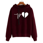 Women’s Heart Print Hoodie – Streetwear Long Sleeve Sweatshirt for Spring & Autumn