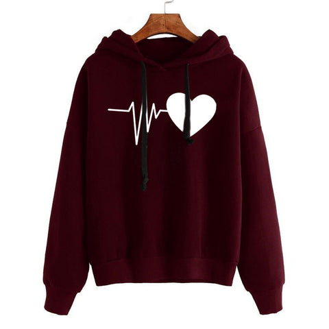 Women’s Heart Print Hoodie – Streetwear Long Sleeve Sweatshirt for Spring & Autumn