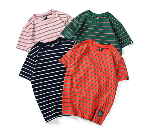 Men’s Harajuku Striped T-Shirt – Casual Short Sleeve Hip Hop Streetwear Top