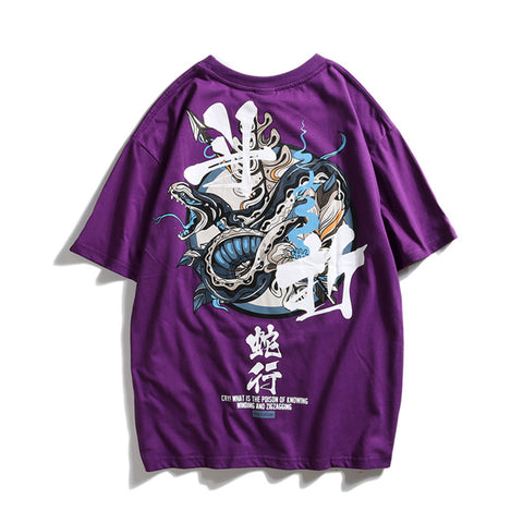 Men’s Chinese Letter Streetwear – Hoodie & Loose Fit Printed Short Sleeve T-shirt