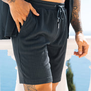 Men’s Two-Piece Summer Set – Short Sleeve Lapel Shirt & Shorts Streetwear Suit