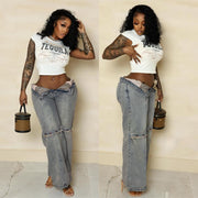 Women’s Y2K Baggy Wide-Leg Jeans – Vintage Washed Streetwear Denim Pants