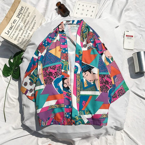 Men’s Japanese Kimono Jacket – Printed Streetwear Cardigan Coat