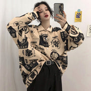 Oversized Streetwear Print Shirt – Vintage Jacket Style Top