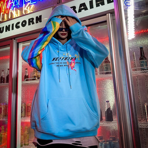 Men’s Rainbow Butterfly Hoodie – Hip Hop Streetwear Colorful Pullover Sweatshirt