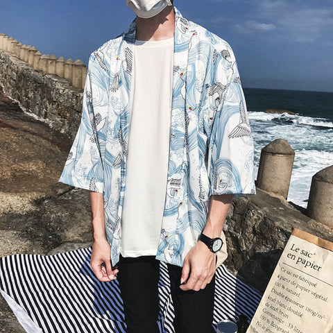 Men’s Japanese Kimono Jacket – Printed Streetwear Cardigan Coat