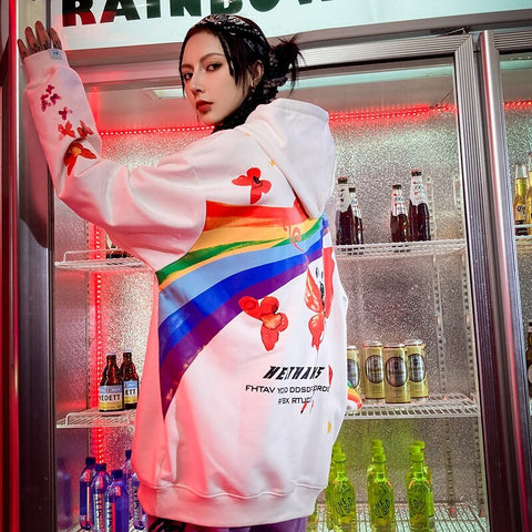 Men’s Rainbow Butterfly Hoodie – Hip Hop Streetwear Colorful Pullover Sweatshirt